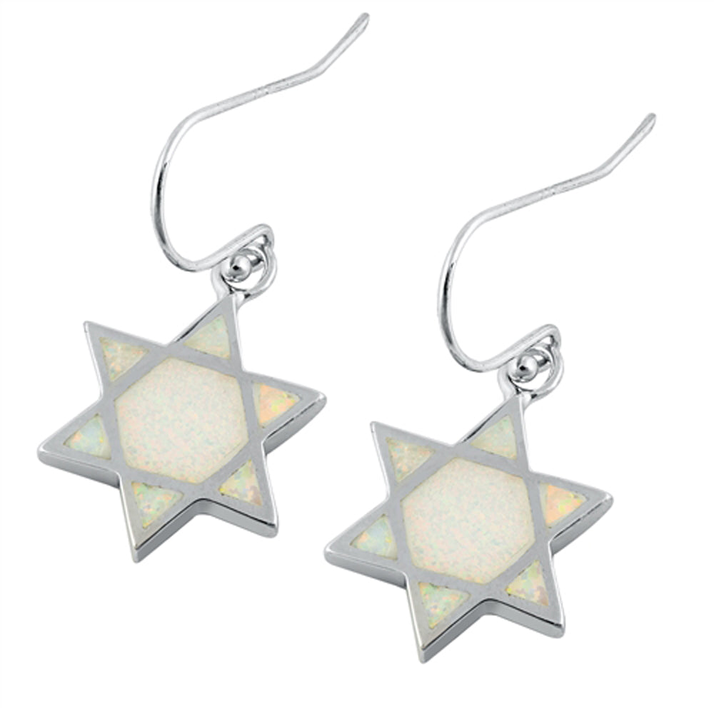 Sterling Silver Mosaic Star of David Burst Earrings White Synthetic Opal 925 New