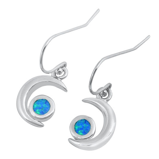Sterling Silver Crescent Moon High Celestial Space Earrings Blue Synthetic Opal