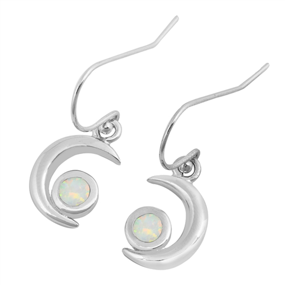 Sterling Silver Crescent Moon Mosaic High Polish Earrings White Synthetic Opal