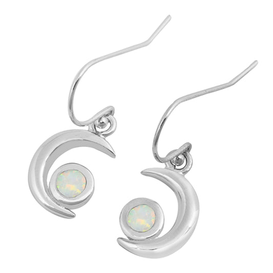 Sterling Silver Crescent Moon Mosaic High Polish Earrings White Synthetic Opal