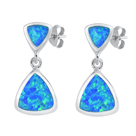 Sterling Silver Triangle Modern Dangle High Polish Earrings Blue Synthetic Opal