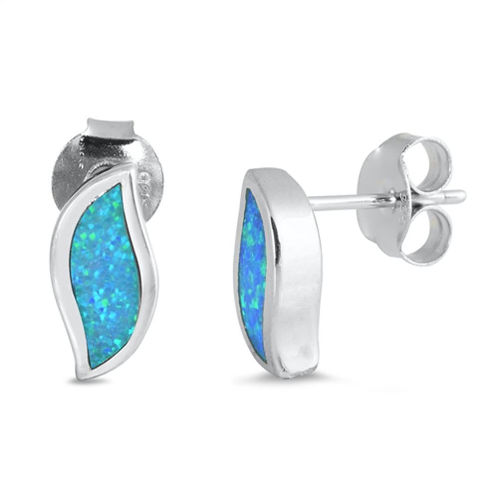 Sterling Silver Wave High Polish Unique Modern Earrings Blue Synthetic Opal 925
