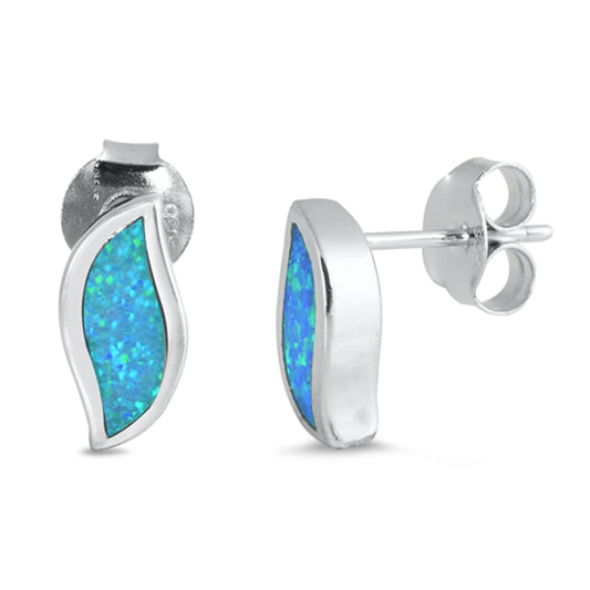 Sterling Silver Wave High Polish Unique Modern Earrings Blue Synthetic Opal 925