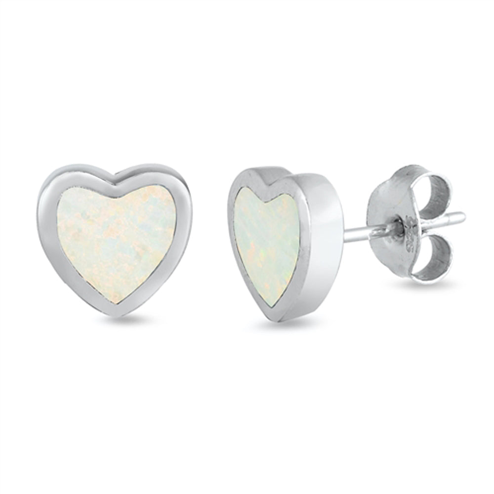 Sterling Silver Heart High Polish Love Classic Earrings White Synthetic Opal 925