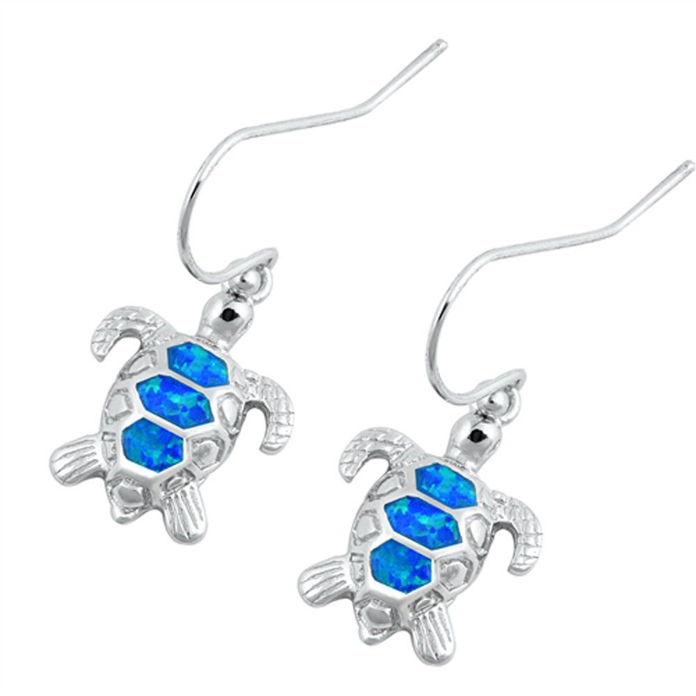 Sterling Silver Cute Turtle Mosaic Shell Ocean Earrings Blue Synthetic Opal 925