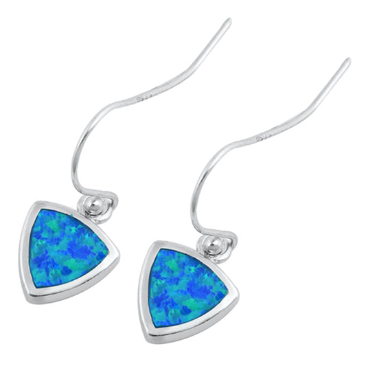Sterling Silver Simple Triangle Modern Classic Earrings Blue Synthetic Opal 925