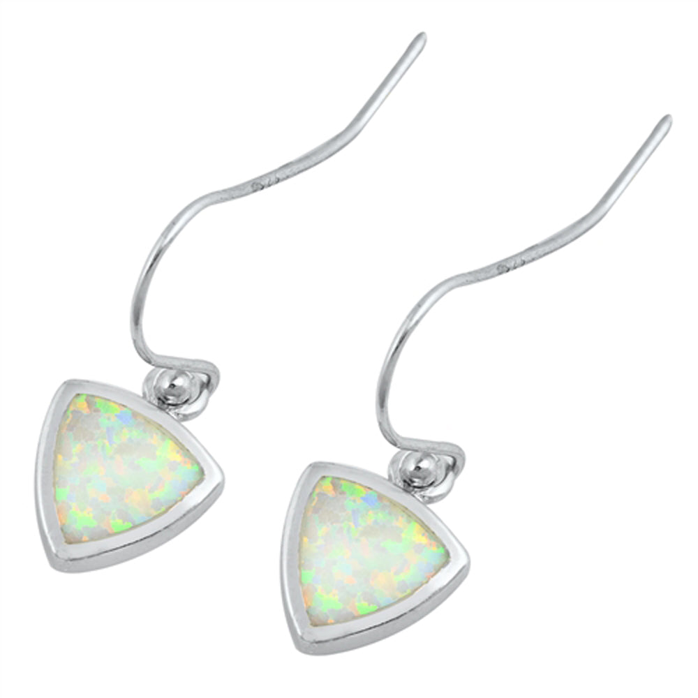 Sterling Silver Classic Triangle Simple Earrings White Synthetic Opal 925 New
