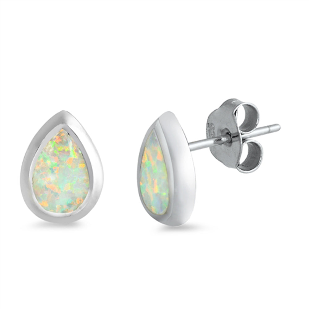 Sterling Silver Classic Teardrop High Polish Earrings White Synthetic Opal 925