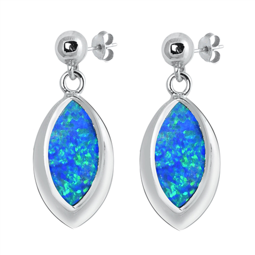Sterling Silver Classic High Polish Simple Earrings Blue Synthetic Opal 925 New