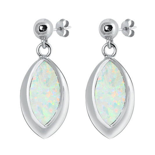Sterling Silver Elegant Leaf Statement Classic Earrings White Synthetic Opal