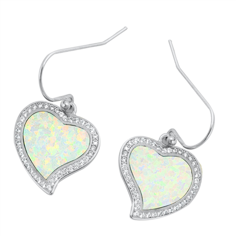 Sterling Silver Heart Love Halo Elegant Halo Earrings White Synthetic Opal 925