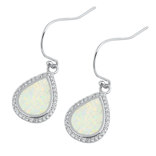 Sterling Silver Teardrop Pear Halo Cluster Studded Earrings White Synthetic Opal