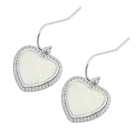 Sterling Silver Classic Heart Simple Eternity Halo Earrings White Synthetic Opal