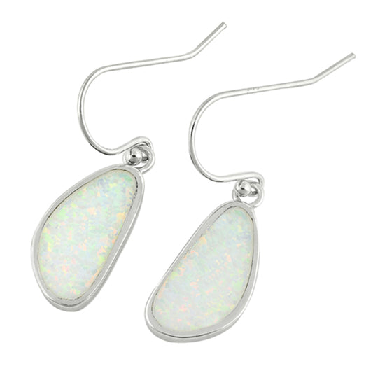 Sterling Silver Mosaic Oval Modern High Polish Earrings White Synthetic Opal 925