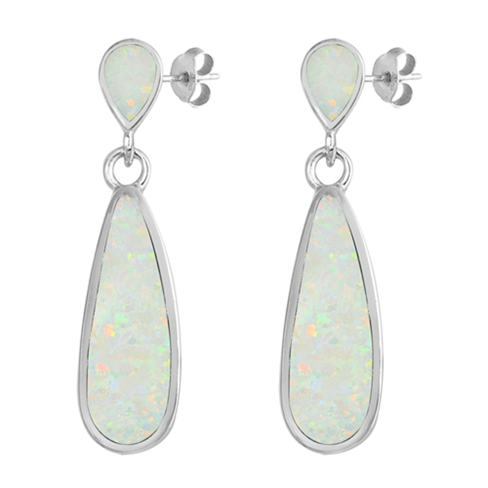 Sterling Silver Teardrop Modern Statement Bold Earrings White Synthetic Opal 925