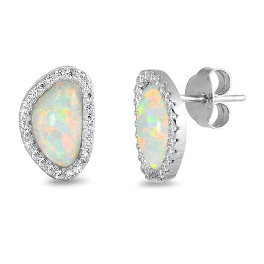 Sterling Silver Oval Halo Eternity Studded Earrings White Synthetic Opal 925 New