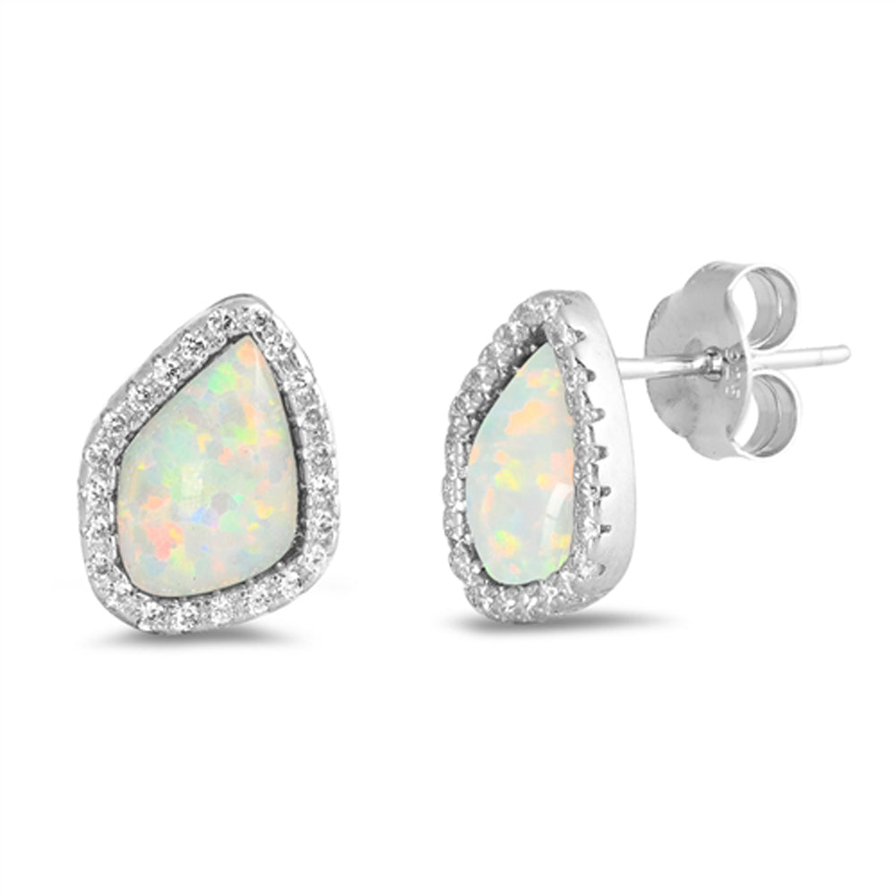 Sterling Silver Classic Statement Studded Halo Earrings White Synthetic Opal 925