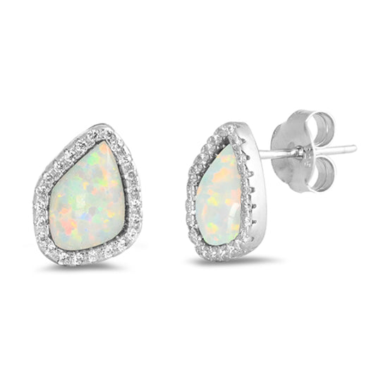 Sterling Silver Classic Statement Studded Halo Earrings White Synthetic Opal 925