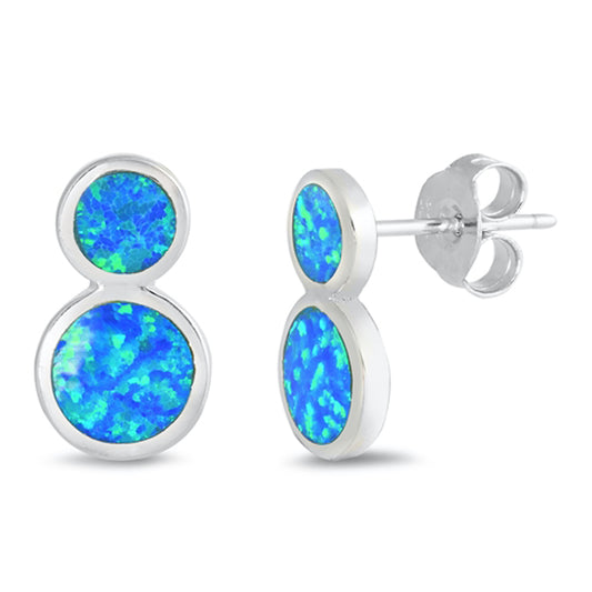 Sterling Silver Stacked Circle Round Modern Simple Earrings Blue Synthetic Opal