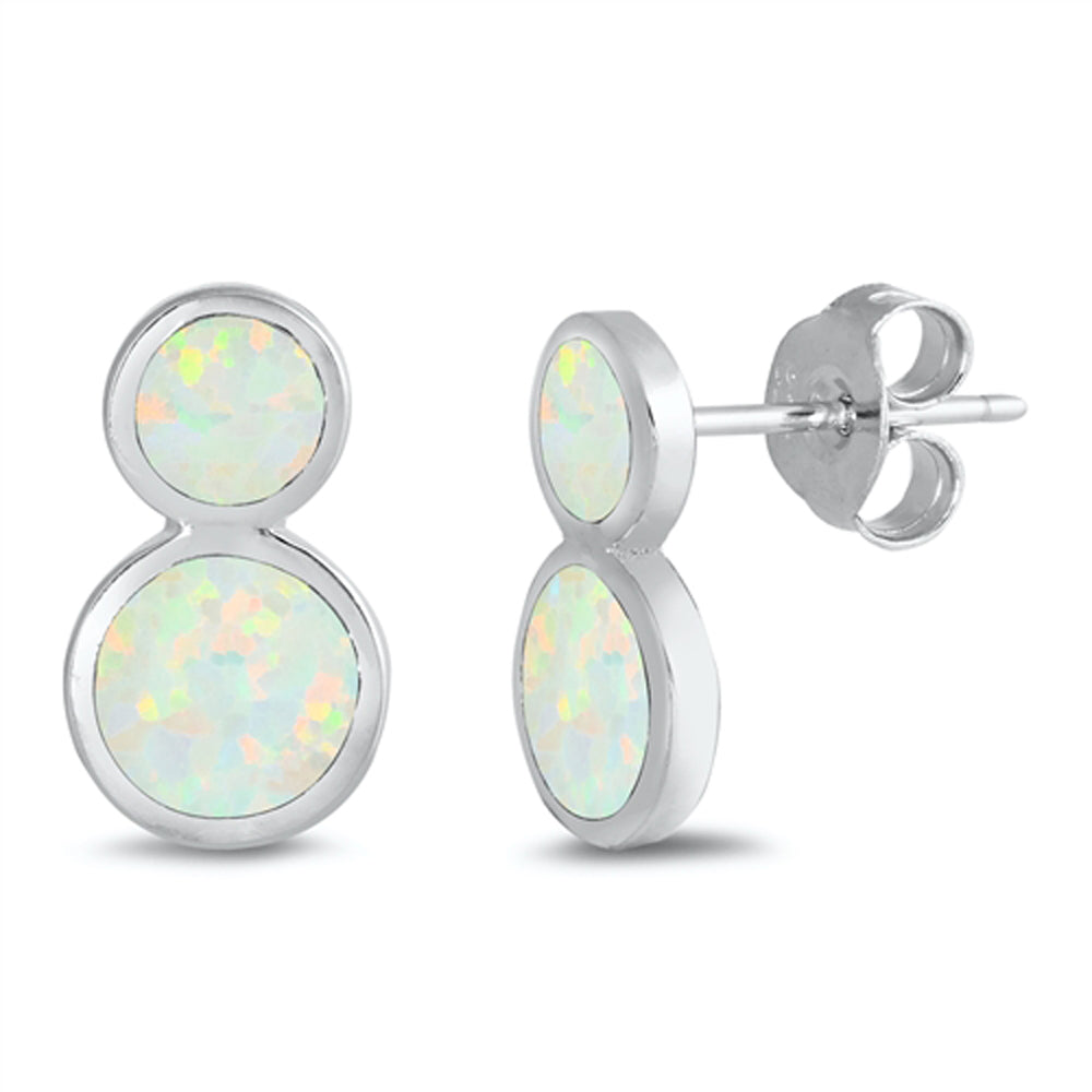 Sterling Silver Modern Circle Stacked Classic Earrings White Synthetic Opal 925