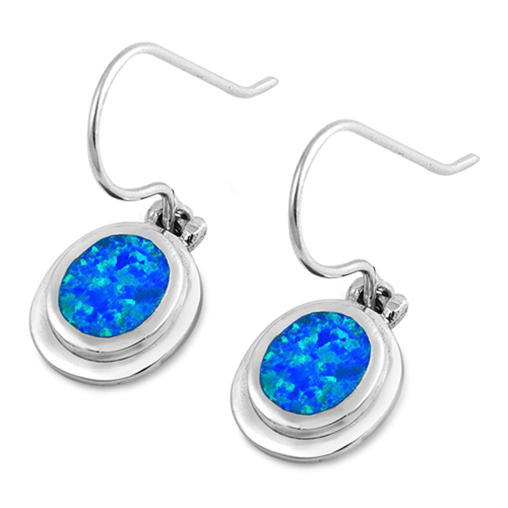 Sterling Silver Simple Oval High Polish Elegant Earrings Blue Synthetic Opal 925