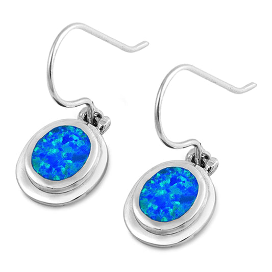 Sterling Silver Simple Oval High Polish Elegant Earrings Blue Synthetic Opal 925