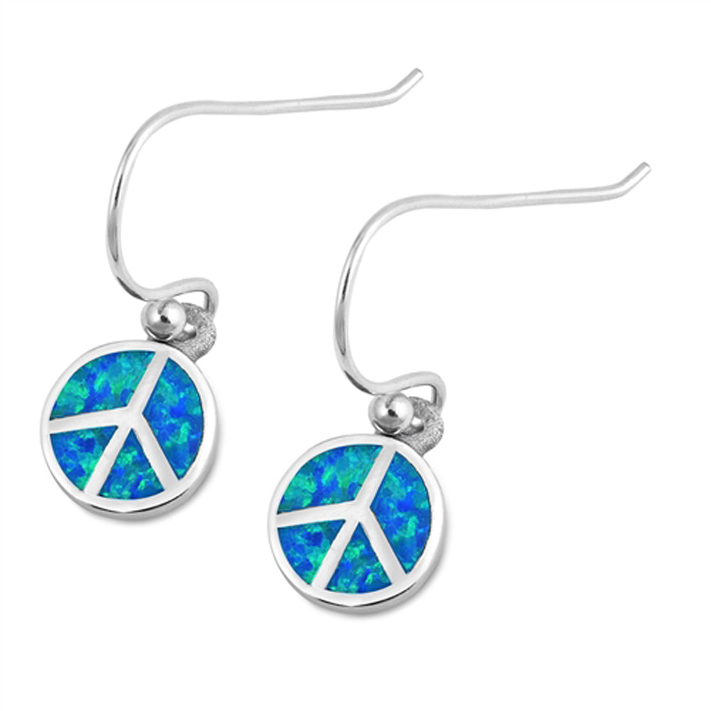 Sterling Silver Peace Sign Hippie Love Harmony Earrings Blue Synthetic Opal 925