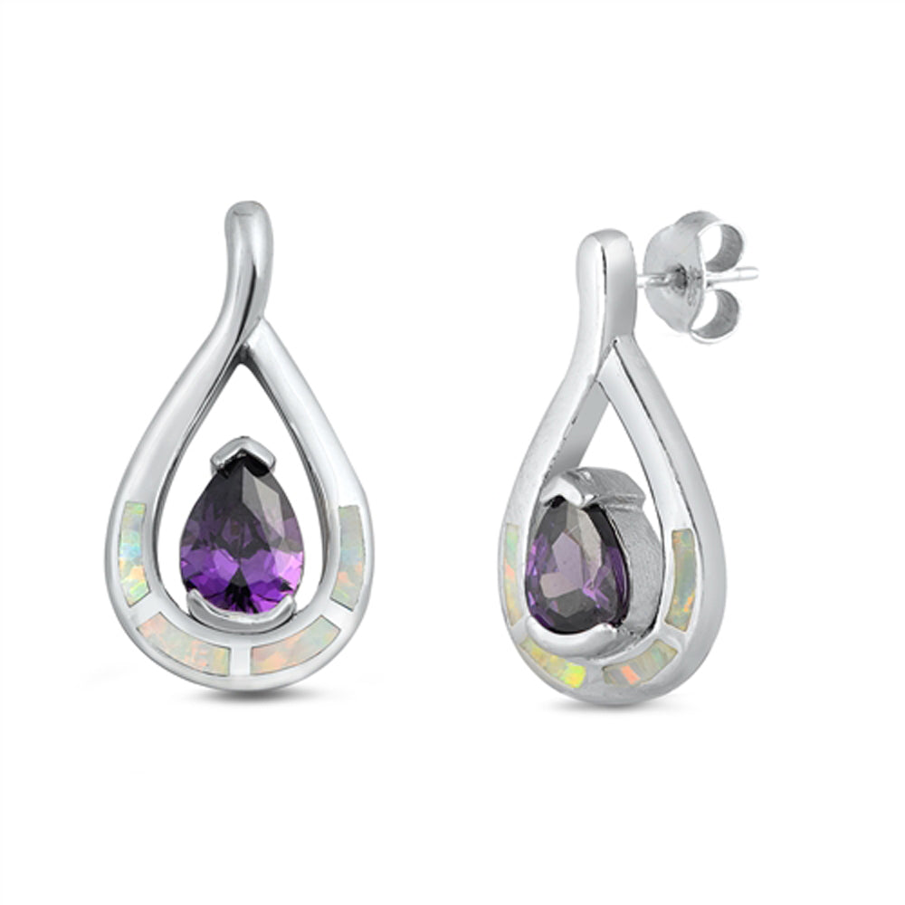 Sterling Silver Classic Teardrop Elegant Simple Earrings White Synthetic Opal