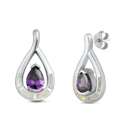 Sterling Silver Classic Teardrop Elegant Simple Earrings White Synthetic Opal