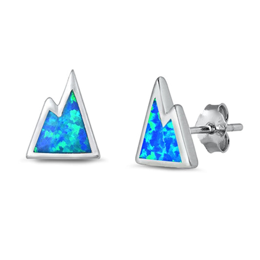 Sterling Silver Minimalist Mountain Range Modern Earrings Blue Synthetic Opal