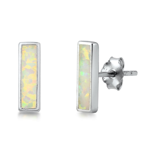Sterling Silver Geometric Bar Modern Rectangle Earrings White Synthetic Opal 925