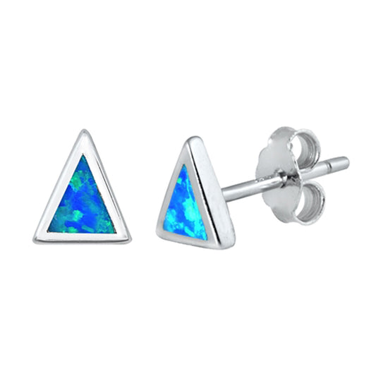 Sterling Silver Triangle High Polish Geometric Earrings Blue Synthetic Opal 925