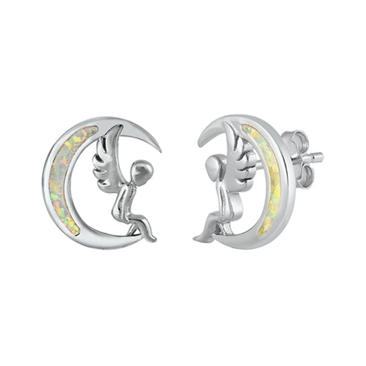 Sterling Silver Wing Moon Fairy Fae Pixie Mystic Celestial Angel Earrings 925