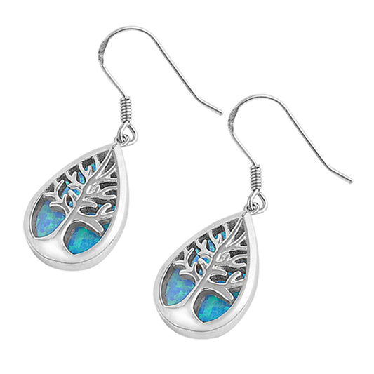 Sterling Silver Tree of Life Pendant Nature Modern Earrings Blue Synthetic Opal