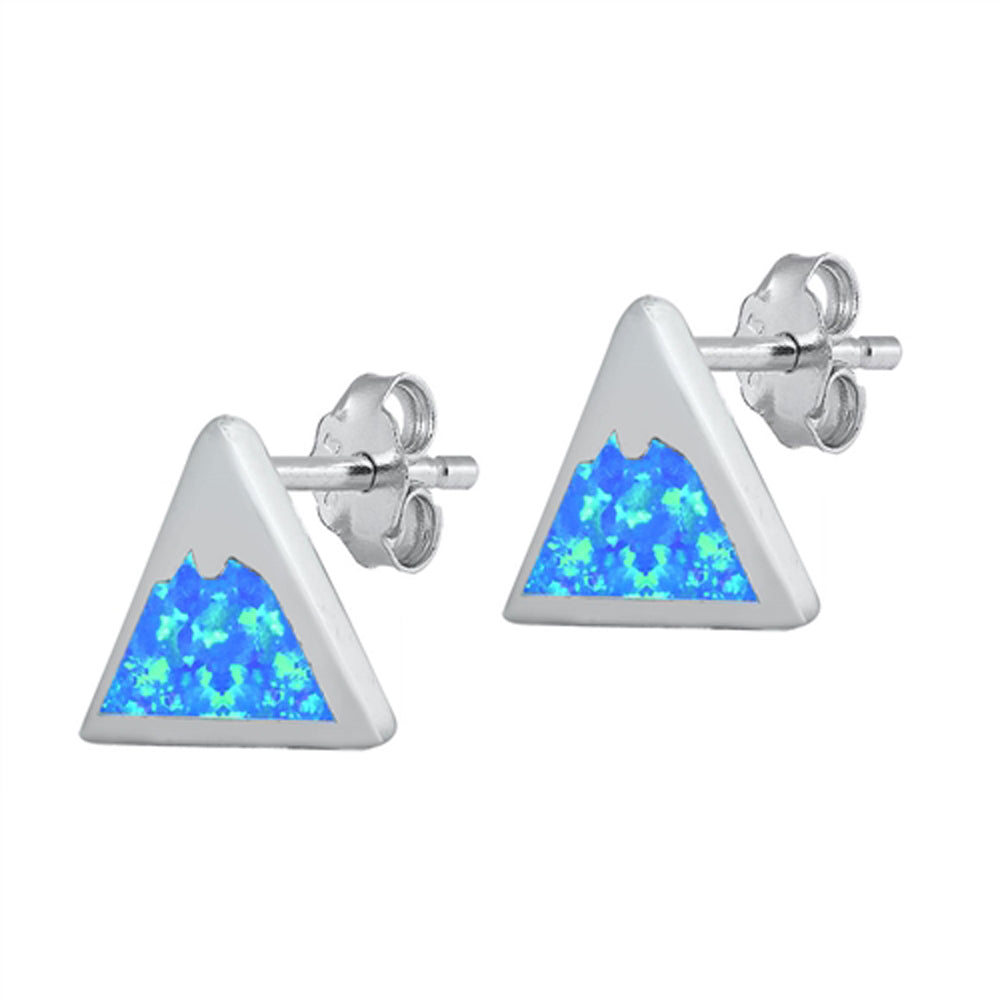 Sterling Silver Mountain Range Outdoor Nature Earrings Blue Synthetic Opal 925