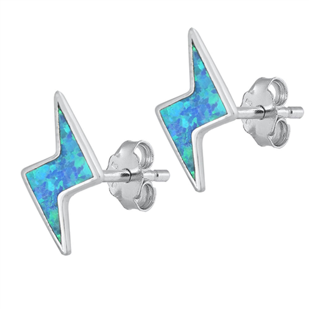Sterling Silver Lightning Bolt Weather Thunder Earrings Blue Synthetic Opal 925