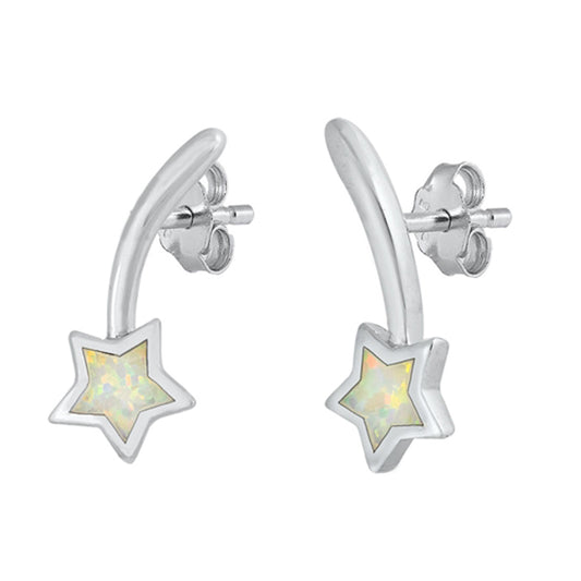 Sterling Silver Shooting Star Night Sky Cute Space Earrings White Synthetic Opal