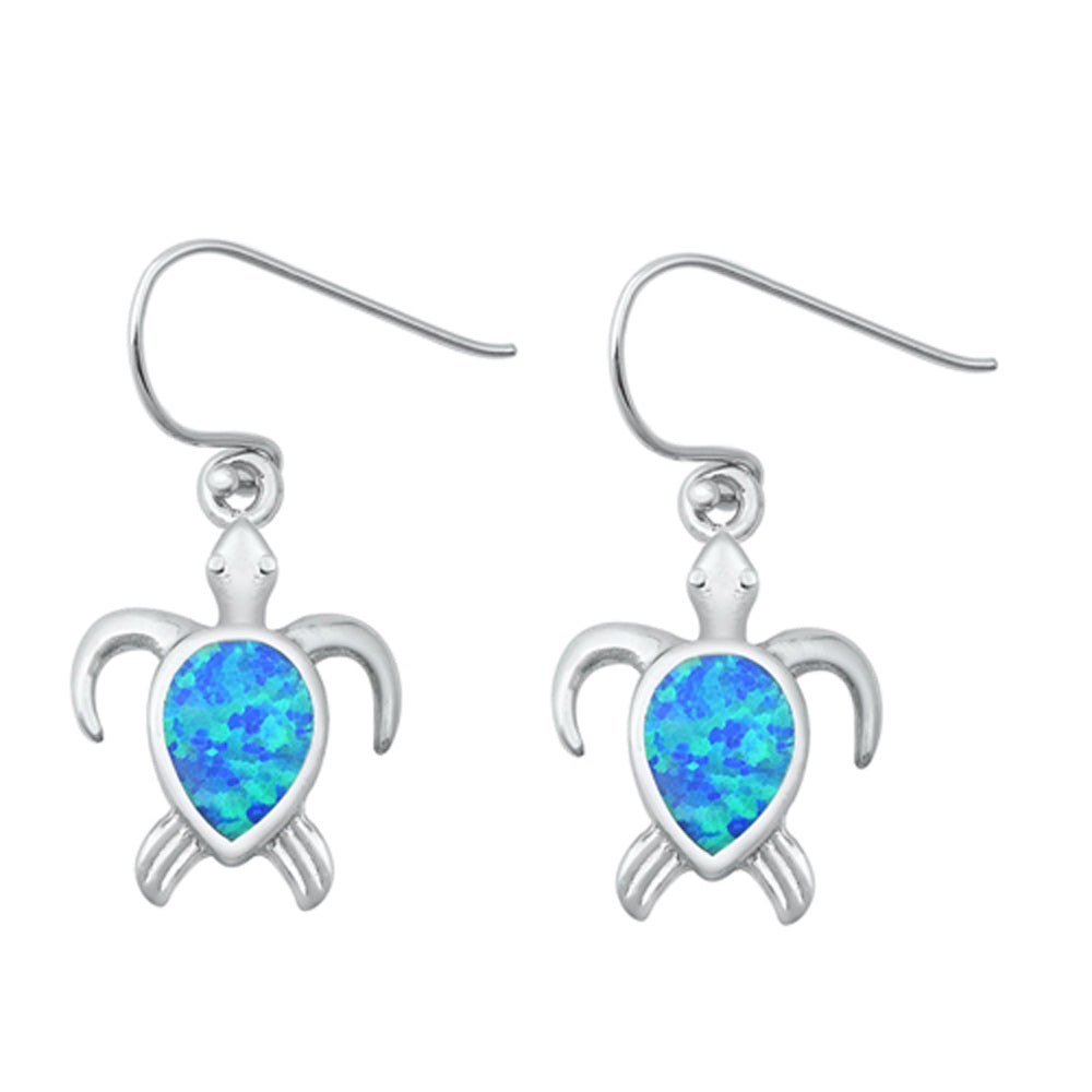 Sterling Silver Simple Turtle Animal Ocean Swim Earrings Blue Synthetic Opal 925
