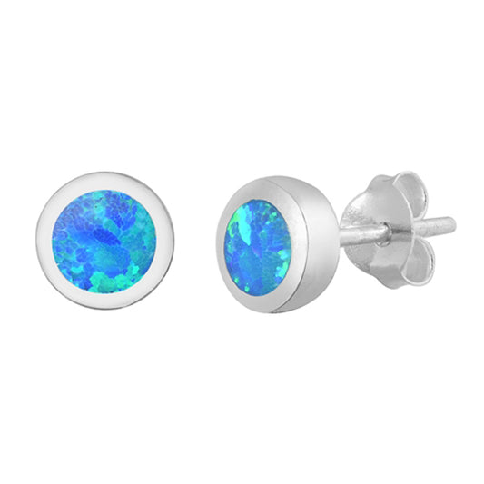 Sterling Silver Circle Classic Round Traditional Earrings Blue Synthetic Opal
