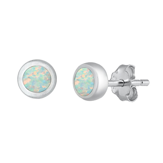 Sterling Silver Simple Round Classic Earrings White Synthetic Opal 925 New