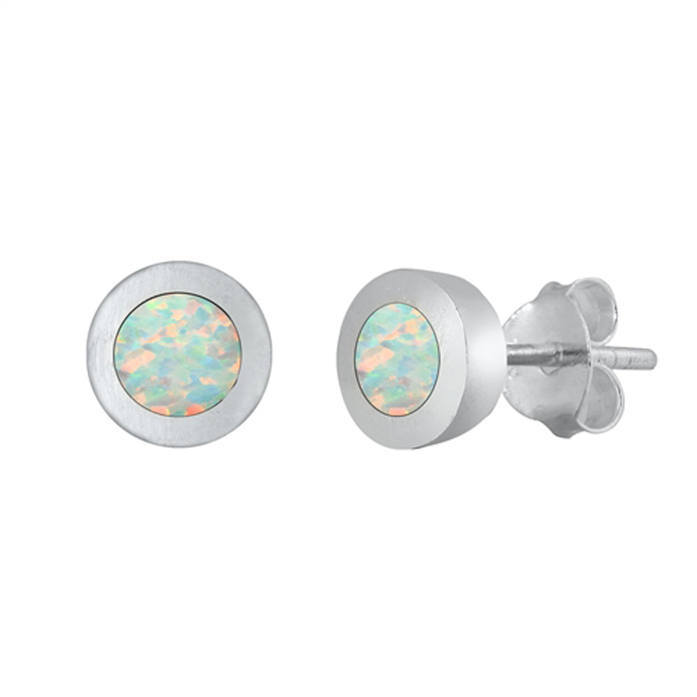 Sterling Silver Classic Circle Fashion Round Earrings White Synthetic Opal 925