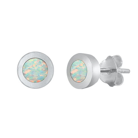 Sterling Silver Classic Circle Fashion Round Earrings White Synthetic Opal 925