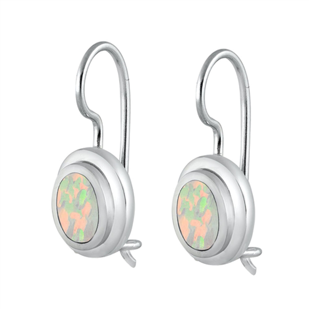 Sterling Silver Simple Oval Dangle Classic Modern Earrings White Synthetic Opal