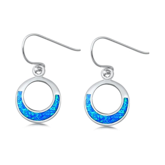 Sterling Silver Classic Blue Synthetic Opal High Polished Hook Earrings .925 New