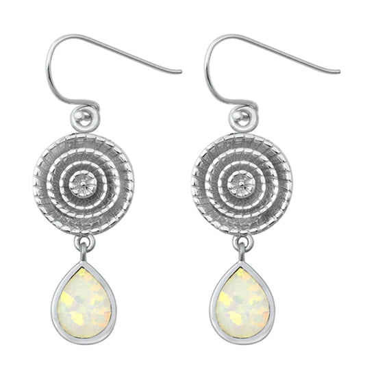 Sterling Silver Teardrop Medallion Drop Dangle Earrings White Synthetic Opal 925
