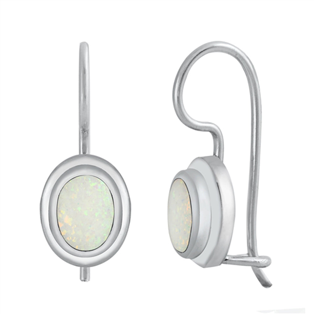 Sterling Silver Oval Modern Classic Earrings White Synthetic Opal 925 New