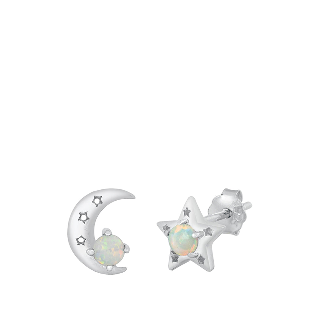 Sterling Silver Night Sky Star Moon Earrings White Synthetic Opal 925 New