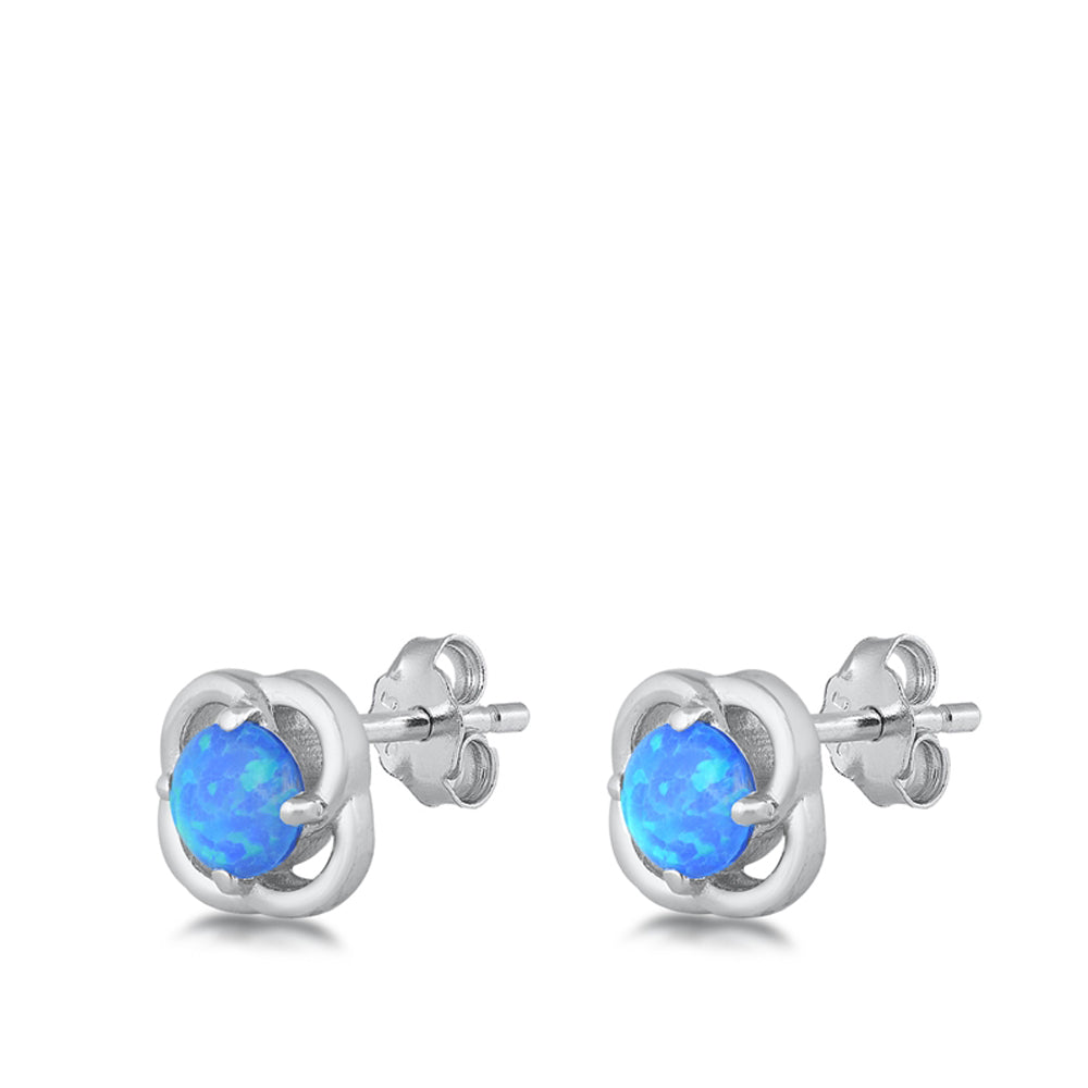 Sterling Silver Swirl Flower Spiral Modern Earrings Blue Synthetic Opal 925 New