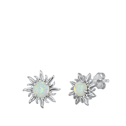 Sterling Silver Bold Sun Statement Wavy Unique Earrings White Synthetic Opal 925