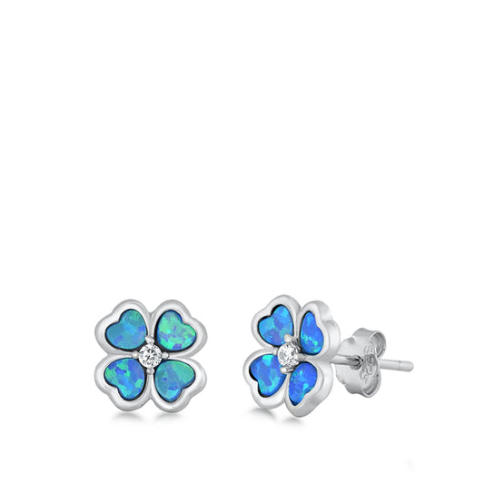 Sterling Silver Cute Flower Mosaic Clover Heart Earrings Blue Synthetic Opal 925